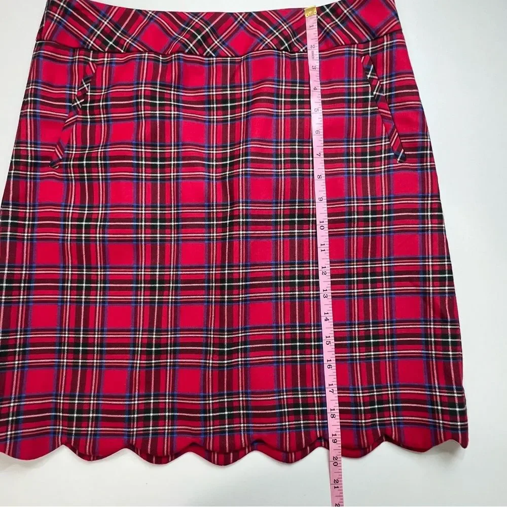 Talbots Red Tartan Plaid Scalloped Hem Wool Blend Skirt 8 Petite 8P